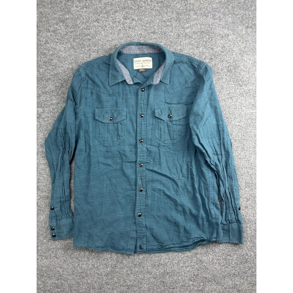 Cody James Shirt Mens Small‎ Teal Western Snap Button Long Sleeve Cotton Casual